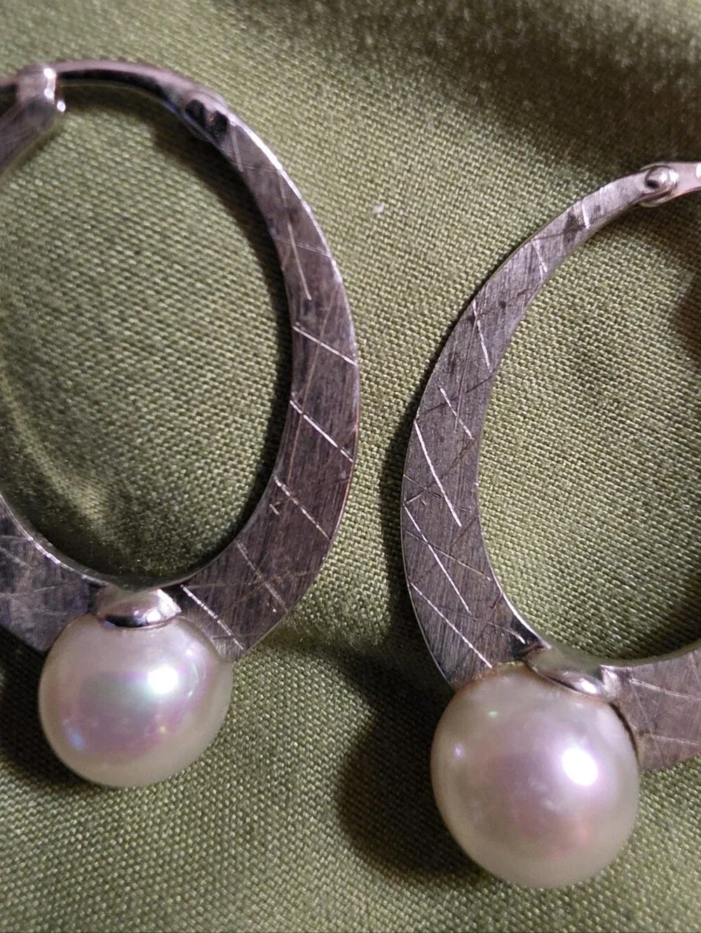 Sterling Silver Hoop Earrings with Pearl Drops - Women Jewelry